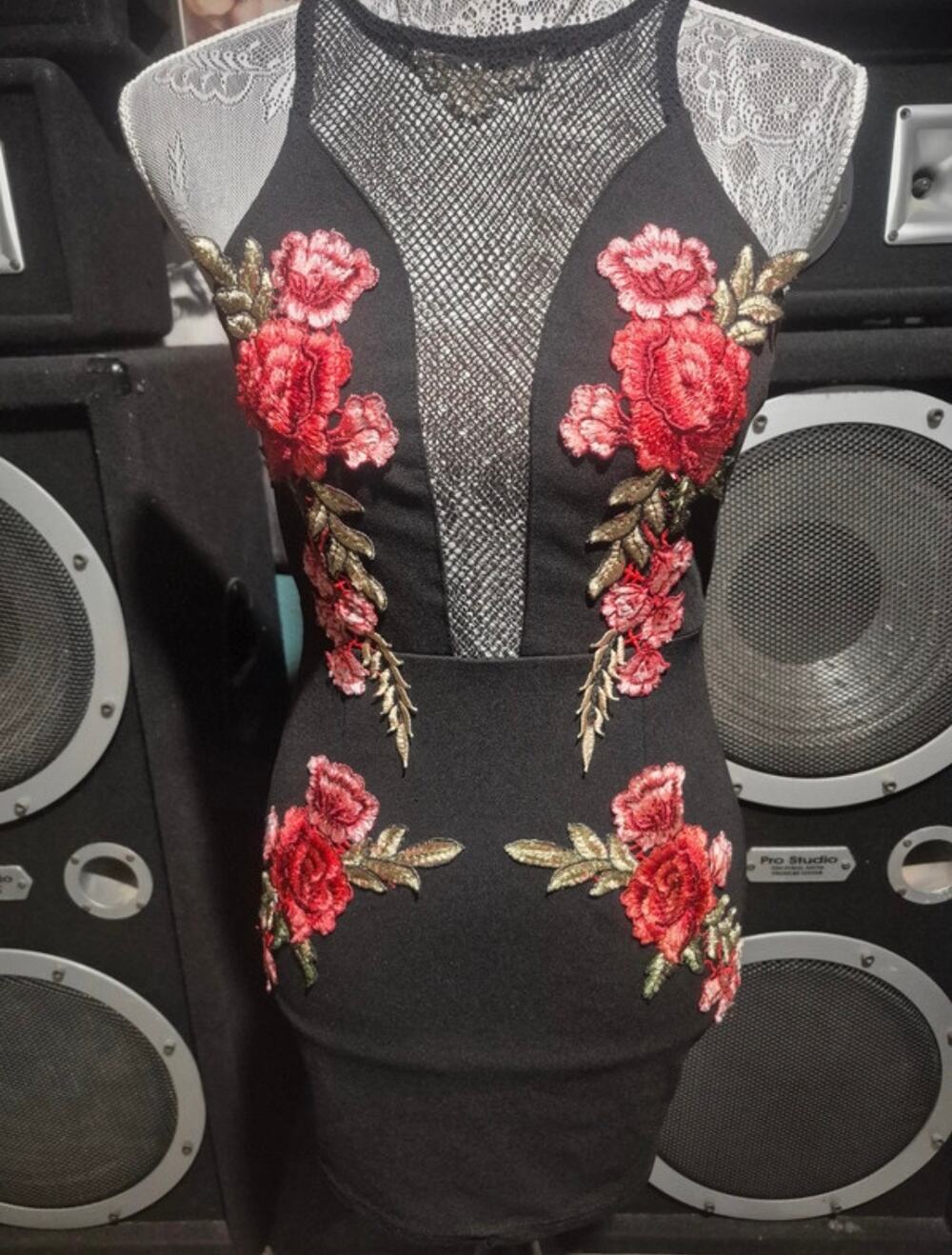 Forever 21 Bodycon Floral Dress with Sheer Plunge size small